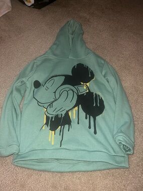 Disney Mint Green Hoodie with Black and Yellow Mickey Graphic